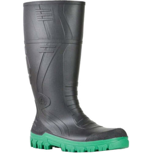 WORKWEAR, SAFETY & CORPORATE CLOTHING SPECIALISTS - Jobmaster 3 Gumboots - Black / Green PVC 400mm Non Safety Gumboot