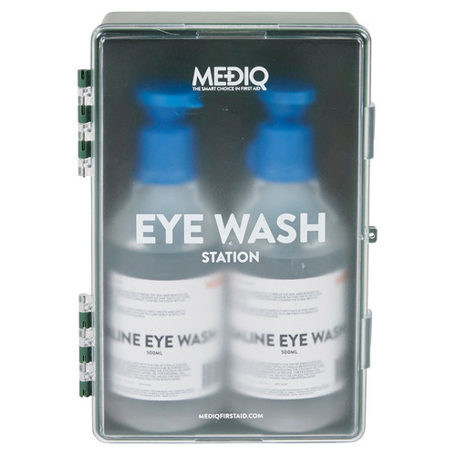WORKWEAR, SAFETY & CORPORATE CLOTHING SPECIALISTS - Mediq Eyewash Station Enclosed Plastic Cabinet Translucent/Green