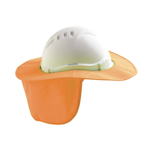 WORKWEAR, SAFETY & CORPORATE CLOTHING SPECIALISTS HARD HAT BRIM WITH NECK FLAP POLYESTER/PLASTIC FLURO ORANGE