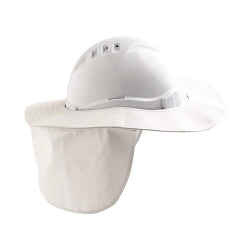 WORKWEAR, SAFETY & CORPORATE CLOTHING SPECIALISTS HARD HAT BRIM WITH NECK FLAP POLYESTER/PLASTIC   WHITE