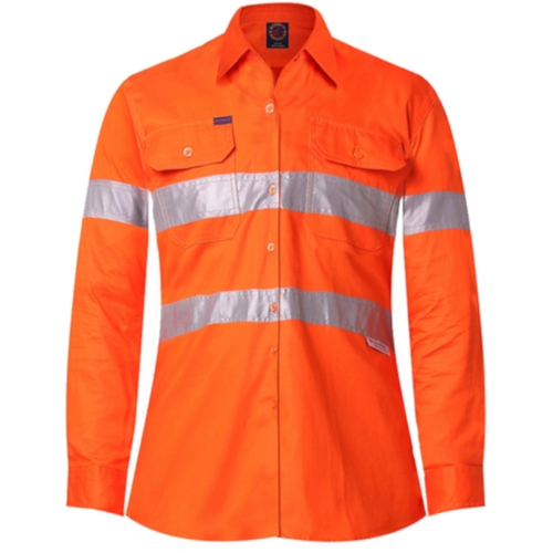 WORKWEAR, SAFETY & CORPORATE CLOTHING SPECIALISTS - Ladies Vented Light Weight Open Front L/S Shirt with 3M 8910 Reflective Tape